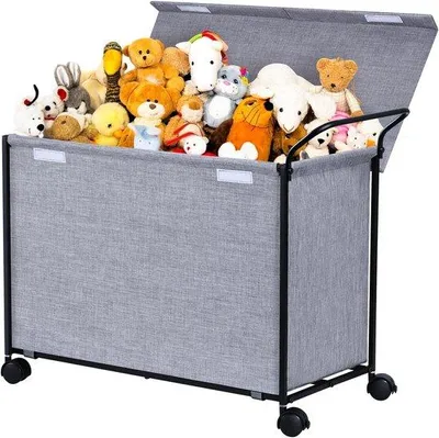 Produktbild von Ibenzoa® Bunte Spielzeugkiste mit Deckel – 72 L (60×40×20 cm), 360° Rollen (2 arretierbar), Oxford-Stoff & stabiler Eisenrahmen, ergonomischer Griff