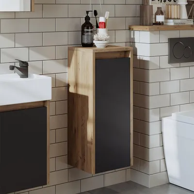 Produktbild von Roomart LEO Badmöbel Hochschrank 30 cm breit, Anthrazit-Eiche