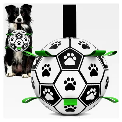 Produktbild von Interaktives Hundespielzeug, Fußball mit Greiflaschen, langlebige Hundebälle für kleine und mittelgroße Rassen, Wasserspielzeug für drinnen und draußen