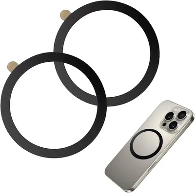 Produktbild von Magnetische Ringaufkleber, 2 Stück, schwarze Metallringe, universell, für Smartphones