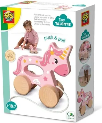 Image de Licorne en Bois 2 en 1 à Pousser et à Tirer, SES Creative, Jouet Licorne Rose