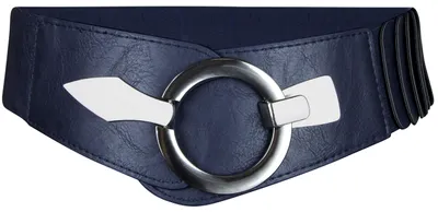 Produktbild von Elastischer Damen Taillengürtel, ca. 6 cm breiter Hüftgürtel mit silberner Ring-Schließe, Stretchgürtel, Navy, Größe 80
