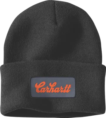 Produktbild von Carhartt Herren Mütze Knit Cuffed Script Patch Beanie | 107007, Farbe:black, Größe:OS