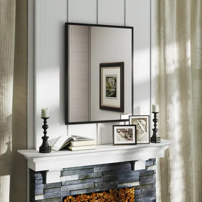 Produktbild von Wandspiegel 70x90 cm Schwarz – Rechteckiger Badezimmerspiegel mit Haken, MDF & Glas