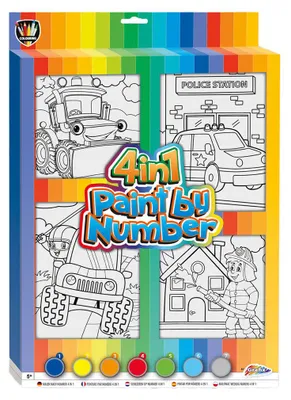Productafbeelding van Creatieve knutselset "Kleuren naar nummer" met voertuigen, voor kinderen