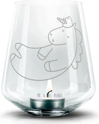Produktbild von Mr. & Mrs. Panda Kerzenhalter Einhorn Wolke 7 - Transparent - Geschenk, Teelichthalter, Glas, Unicorn, Glaube, Menschen, Laterne, Windlicht, gravur, Lustig