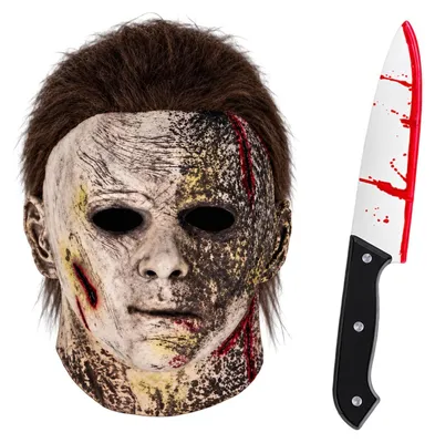 Produktbild von Michael Myers Maske, Horror Maske mit Spielzeugmesser, Latex Cosplay Zubehör