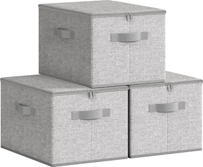 Produktbild von Aufbewahrungsbox mit Deckel, Set von 3, faltbare Stoffbox mit Griffen, Stauraum für Kleidung und Spiegelutensilien, hellgrau