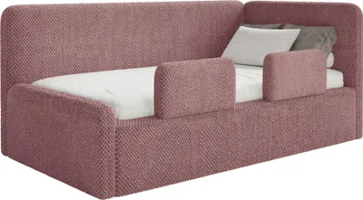 Produktbild von Selsey Fanko – Kinderbett 90x200 cm mit Rausfallschutz, Matratze, Kopfteil rechts, Plüsch, Rosa