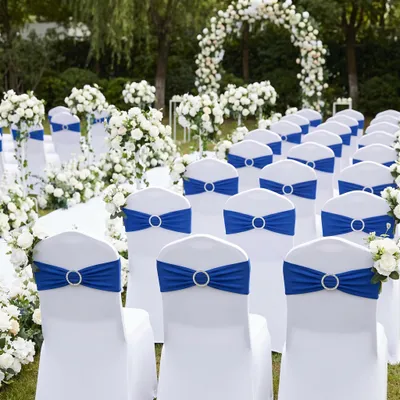 Immagine prodotto di QEENTOE, 30 pezzi di decorazioni per sedie con fibbia, nastri elastici in Spandex, ideali per decorare sedie e copri-sedie. Lunghezza massima estendibile: 50 cm. Colore: blu