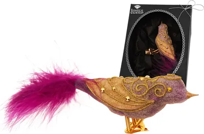 Produktbild von Krebs Glas Lauscha Weihnachtsbaumschmuck - Vogel exquisit mit Feder in violett - aus Glas - ca. 17cm