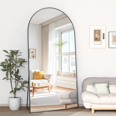 Obrázok produktu pre Zakrivené zrkadlo na stenu, 180 x 80 cm, čierna farba