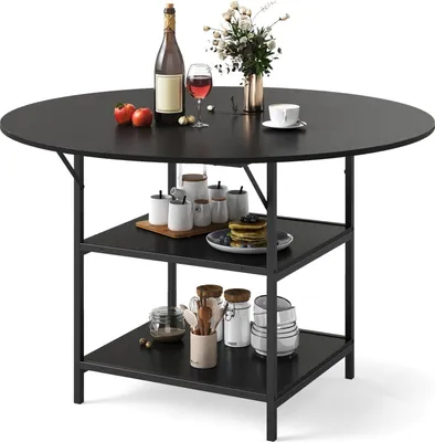 Immagine prodotto di Tavolo da pranzo rotondo, 120 cm, ripiano a 2 livelli, struttura in metallo