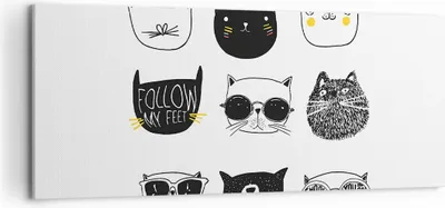 Produktbild von Bild auf Leinwand - Leinwandbild - Katze Haustier Tiere Illustration - 120x50cm - Wand Bild - Wanddeko - Leinwanddruck - Bilder - Kunstdruck - Leinwand bilder - Wandkunst - AB120x50-2847