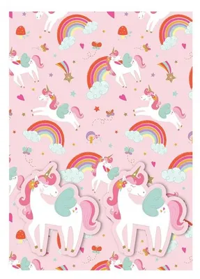 Produktbild von Einhorn 2 Bögen Geschenkpapier + Anhänger