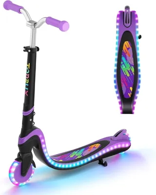 Produktbild von TONBUX Kinderroller für 3-12 Jahre, Kinderroller mit coolem beleuchteten Brett und PolyurethanRädern, Höhenverstellbar und leichtgewichtig, Schwarz+Lila