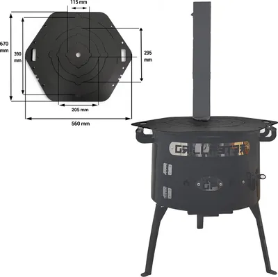Produktbild von Kochplatte eckig für Utschak 22L Ø 56 cm mit Ringen aus Stahl