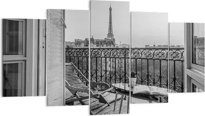 Produktbild von Bild auf Leinwand - Leinwandbild - 5 Teile - Schwarzweiß Paris Balkon - 160x85cm - Wand Bild - Wanddeko - Wandbilder - Leinwanddruck - Bilder - Wanddekoration - Leinwand bilder - EA160x85-4595
