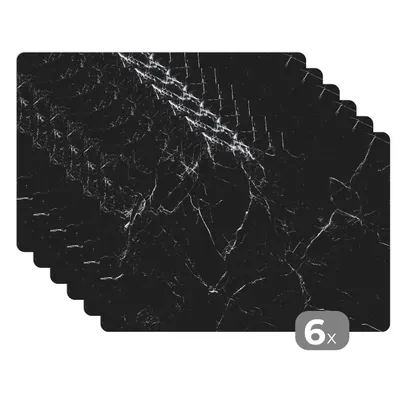 Obrázok produktu pre MuchoWow® Podložky Sada 6 podložiek Umývateľné podložky 30x45x0.3cm Mramor - Kameň - Línia - Mramorový vzhľad - Čierna - Luxusná Podložka pod stôl