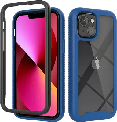 Produktbild von iPhone 13 Hülle, Hybrid Transparente Rückseite Robust TPU Bumper Rutschfest Stoßfest Ganzkörper Schutzhülle für iPhone 13 Dunkelblau