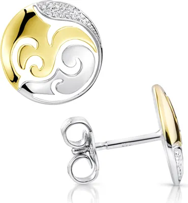 Produktbild von MATERIA Damen Ohrstecker Silber 925 rund - Gold Ohrringe Stecker Blumen mit Zirkonia bicolor SO-388-Gold
