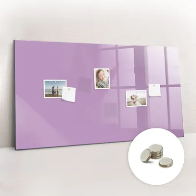 Obrázek produktu pro Magnetická Tabule na Zeď Skleněná - Memo Board Kleněnou Přední Stranou - 5 magnetů v balení - 120x60 cm - Šeříková barva