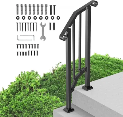 Image de Rampe d'escalier 1-2 marches - Rampe d'entrée 1535x84x990mm en noir - Rampe robuste pour escaliers et entrées
