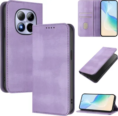 Image de Étui pour Xiaomi Redmi Note 15 Pro 5G, étui en cuir vintage avec protection RFID, compartiments pour cartes et support, violet
