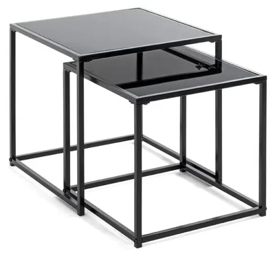 Beistelltisch-Set 2er, Schwarz, Metall & Glas, 35/40 cm