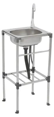 Produktbild von Freistehendes Spülbecken - Edelstahl Spüle mit Wasserhahn - Mit Ablageboden - Einzelbecken - 60 kg Tragkraft - 42x37x83 cm - Silber