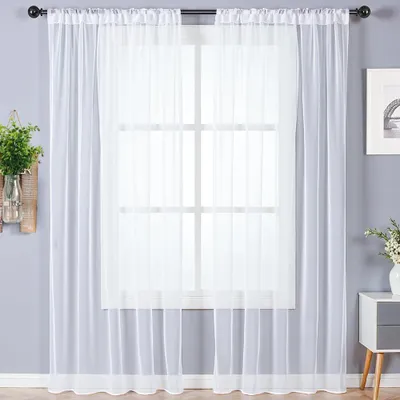 Imagen del producto de Cortinas de voile - Juego de 2 - Cortinas de ventana traslúcidas - Permiten el paso de la luz - Tejido de poliéster - Transparentes - Ligeras