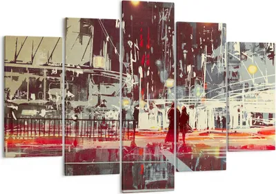 Produktbild von Bild auf Leinwand - Leinwandbild - Stadt Straße Nacht - 150x100cm - Wand Bild - Wanddeko - Leinwanddruck - Bilder - Kunstdruck - Wanddekoration - Leinwand bilder - Wandkunst - EA150x100-3780