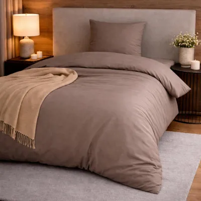 Produktbild von Satin Bettwäsche 155 x 220 cm, mit Kissenbezug in 80 x 80 cm, taupe, 100% Mako Baumwolle, sleepling