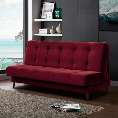 Produktbild von Schlafsofa Nancy Sofa mit Schlaffunktion Bettkasten Polstersofa aus Velour 195 cm Dreisitzer mit Holzbeine, Stoff: kronos 02 - kastanienrot