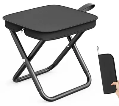 Image de Tabouret de camping pliable - Mini-siège portable - Tabouret de pêche léger - Tabouret de voyage pliable sans dossier - Noir