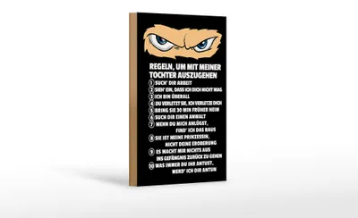 Produktbild von Holzschild Spruch 12x18cm Regeln um mit Tochter auszugehen