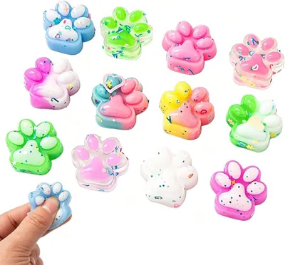 Productafbeelding van Mini-squishy met kattenpootdesign - Set van 12 - Sensorisch speelgoed - Zacht - Willekeurige kleur (3 cm)