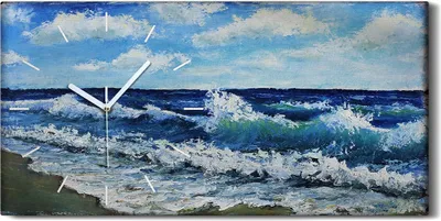 Produktbild von Dekor Leinwand Uhr Wandbilder 60x30 Kunst Gemälde Landschaft Meereswellen - weiße Hände