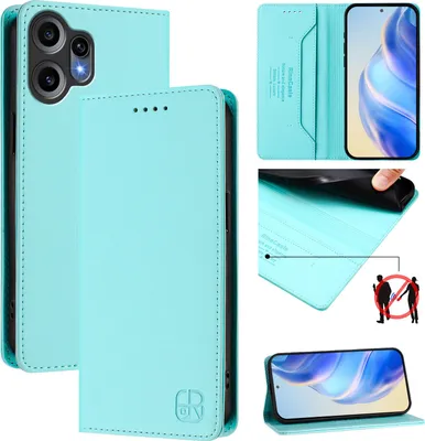 Produktbild von Lederhülle für Nothing CMF Phone 2 Pro Hülle Flip Brieftasche Kartenfächern Ständer Schutzhülle Türkis