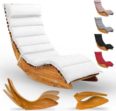 Image de CASARIA® Chaise longue à bascule JAVA avec housse crème bois d'acacia certifié FSC® pliable transat jardin Sauna Capacité de charge 160kg