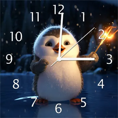 Produktbild von Wallario Design Wanduhr Süßer Pinguin aus Echtglas, Größe 30 x 30 cm