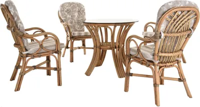 Zdjęcie produktu dla KRINES HOME zestaw rattanowy do ogrodu zimowego "Capri" zestaw rattanowy 5 elementów ogród zimowy zestaw rattanowy 4 osoby zestaw wypoczynkowy naturalny zestaw mebli rattanowych grupa rattanowa (vintage brązowy)