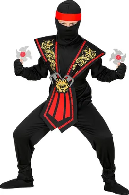 Immagine prodotto di Costume da Kombat Ninja per bambini in rosso con set di armi - combattente, 116 cm - 158 cm 128 cm - 5-7 anni