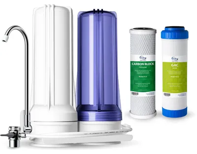 2-Stufen Tischwasserfilter, Aktivkohle, reduziert Chlor & PFAS, Weiß