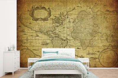 Produktbild von Kinderzimmer-Weltkarten-Bildtapete - Vintage - Historisch - Für Jungen und Mädchen - Breite 525 cm x Höhe 350 cm - Tapete für Kinderzimmer