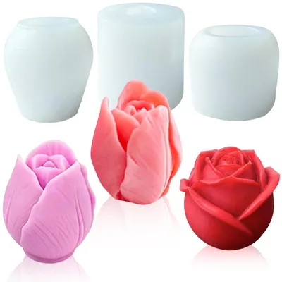 Produktbild von 3-teilige 3D-Tulpen-Silikonform zur Herstellung von Kerzen, Seife, Fondant-Kuchendekorationen und anderen Bastelprojekten.