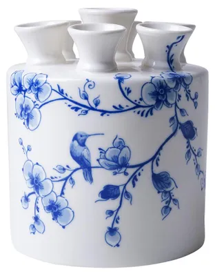 Obrázok produktu pre Heinen Delfts Blauw – Váza v tvare valca s motívom tulipánov a orchideí – 16 cm