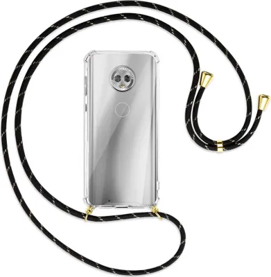 Produktbild von Handykette Backcover-Schutzhülle mit Band (Metall goldfarben) für Motorola Moto G6 - schwarz/gold