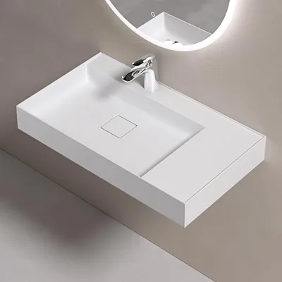 Immagine prodotto di doporro Lavabo Bagno Sospeso 80 cm Rettangolare in Resina Bianco Opaco con Vasca Integrata a Sinistra e Piletta Inclusa Colossum630