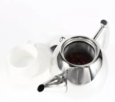 Edelstahl-Kanne mit Teefilter, 1 Liter, silber